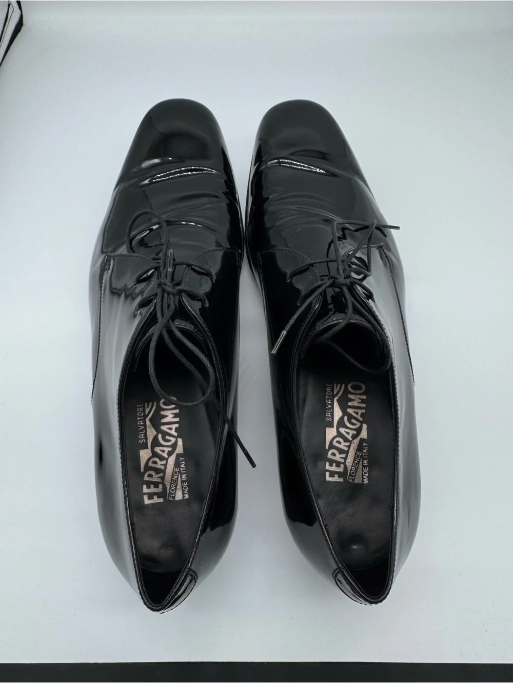 Salvatore Ferragamo Patent Leather Tuxedo Oxfords Black Formal Shoes 10.5 EE